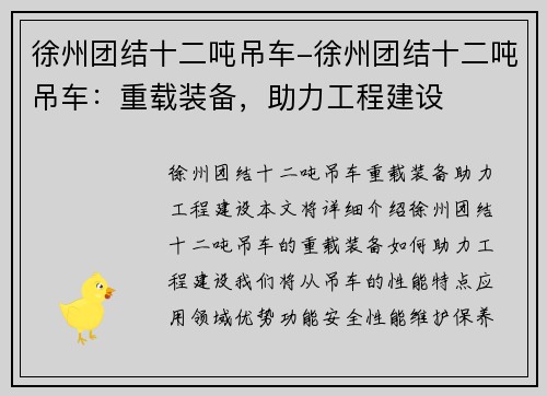 徐州团结十二吨吊车-徐州团结十二吨吊车：重载装备，助力工程建设