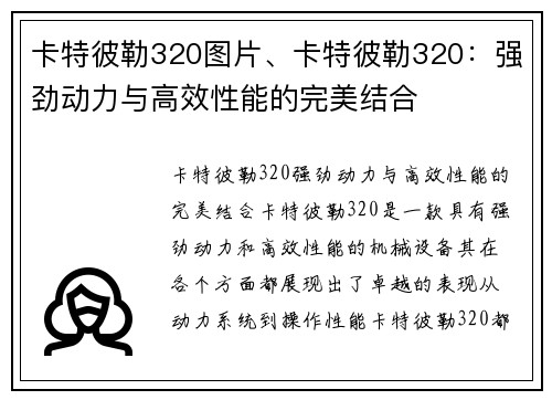 卡特彼勒320图片、卡特彼勒320：强劲动力与高效性能的完美结合