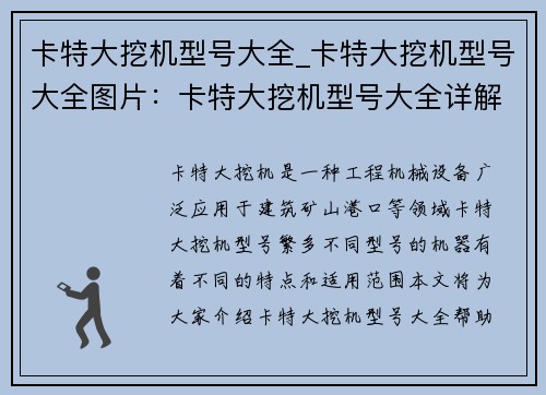 卡特大挖机型号大全_卡特大挖机型号大全图片：卡特大挖机型号大全详解