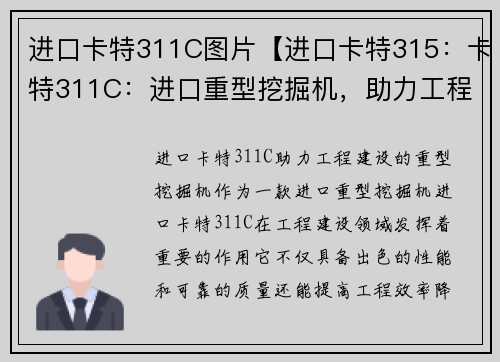 进口卡特311C图片【进口卡特315：卡特311C：进口重型挖掘机，助力工程建设】